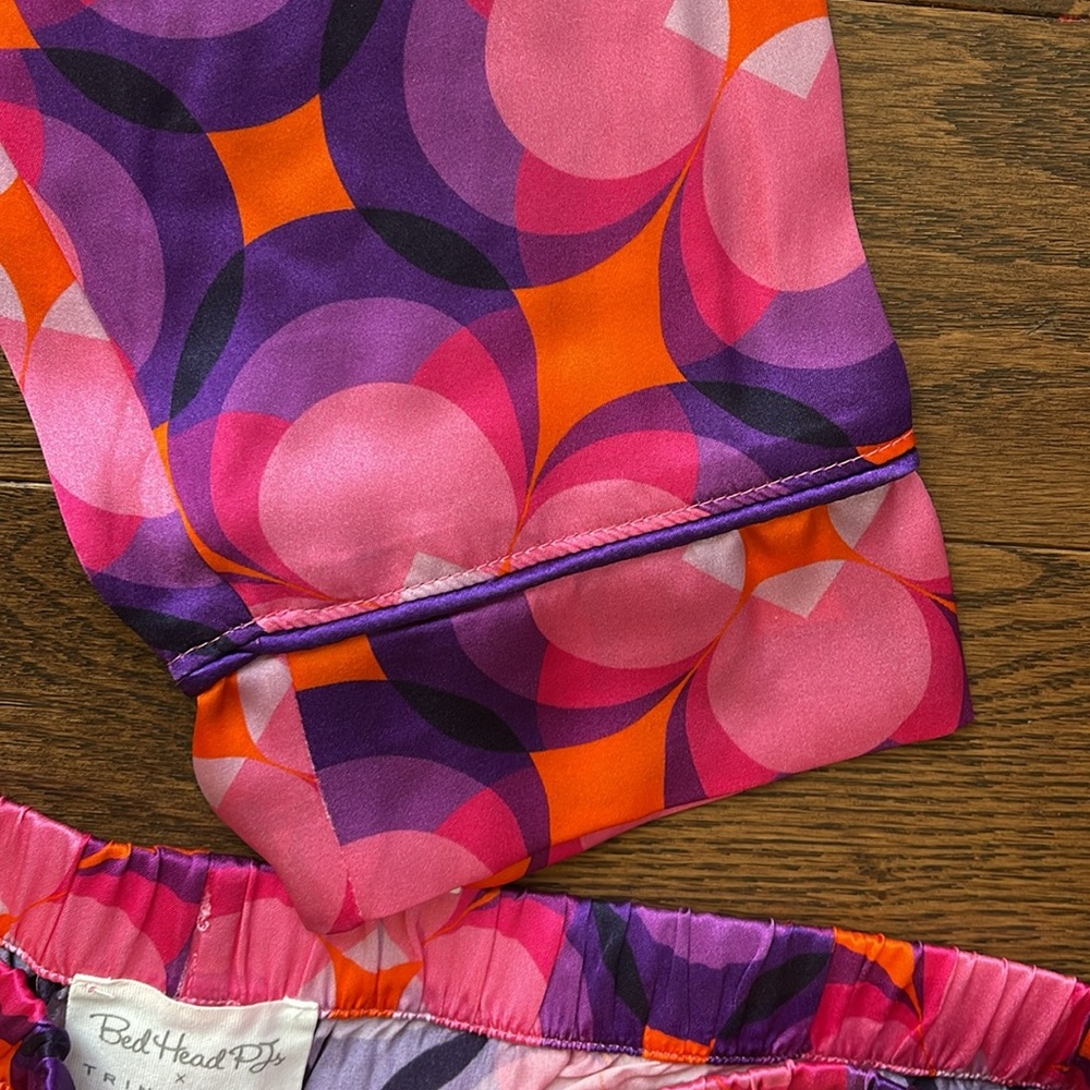 BedHead Pink Purple Floral Geometric Satin Pajama Set - Picture 7 of 12